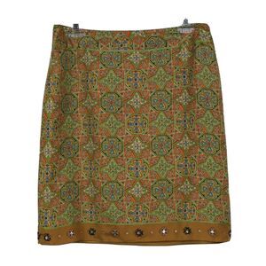 Valerie Stevens Womens Silk Satin Beaded Pencil Skirt  sz 6 Moroccan Tile Print